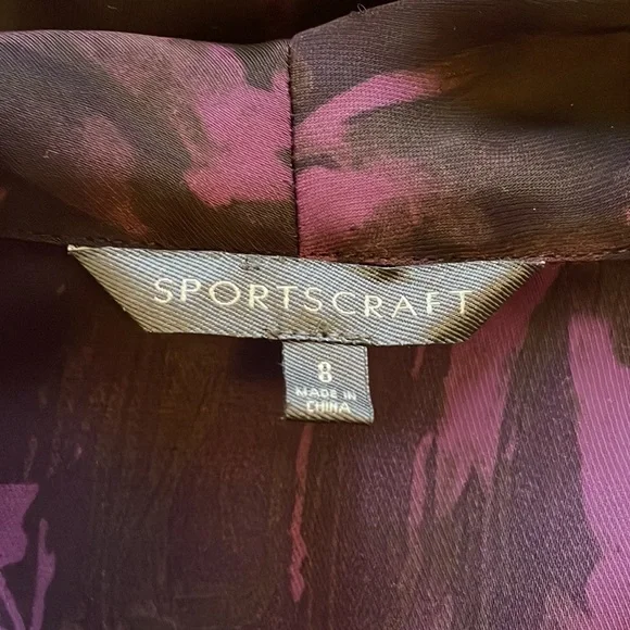 💜SPORTSCRAFT Sz8 motley purple 3/4 sleeve top w neck tie detailing - Picture 9 of 10